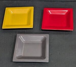 Lot of 3 Melamine Dessert Appetizer Plates 4.5” Square MCM Vintage